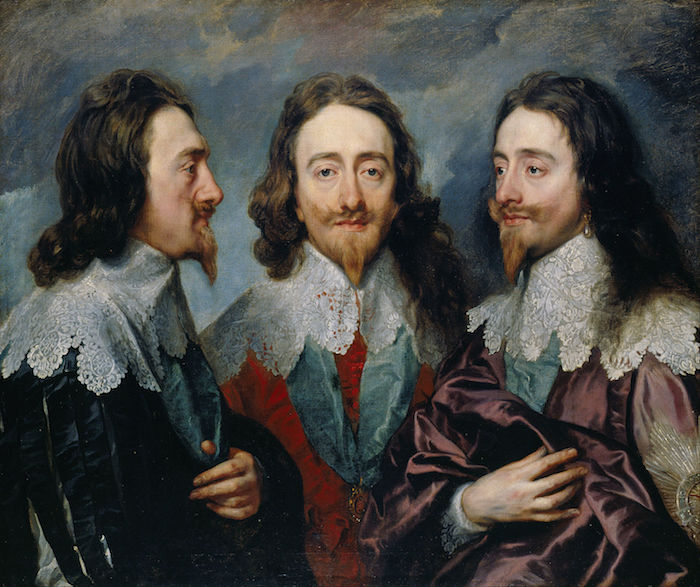 Anthony van Dyck: Triple portrait of King Charles I (1535-36), sent to Rome for Bernini to model a bust. Oil on canvas, 85 × 100 cm, Royal Art Collection, London