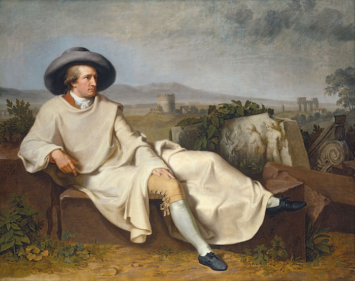 Johann Heinrich Wilhelm Tischbein: Goethe in the Roman Campagna Rome, 1787. Oil on canvas,164 × 206 cm (64.6 × 81.1 in). Städel