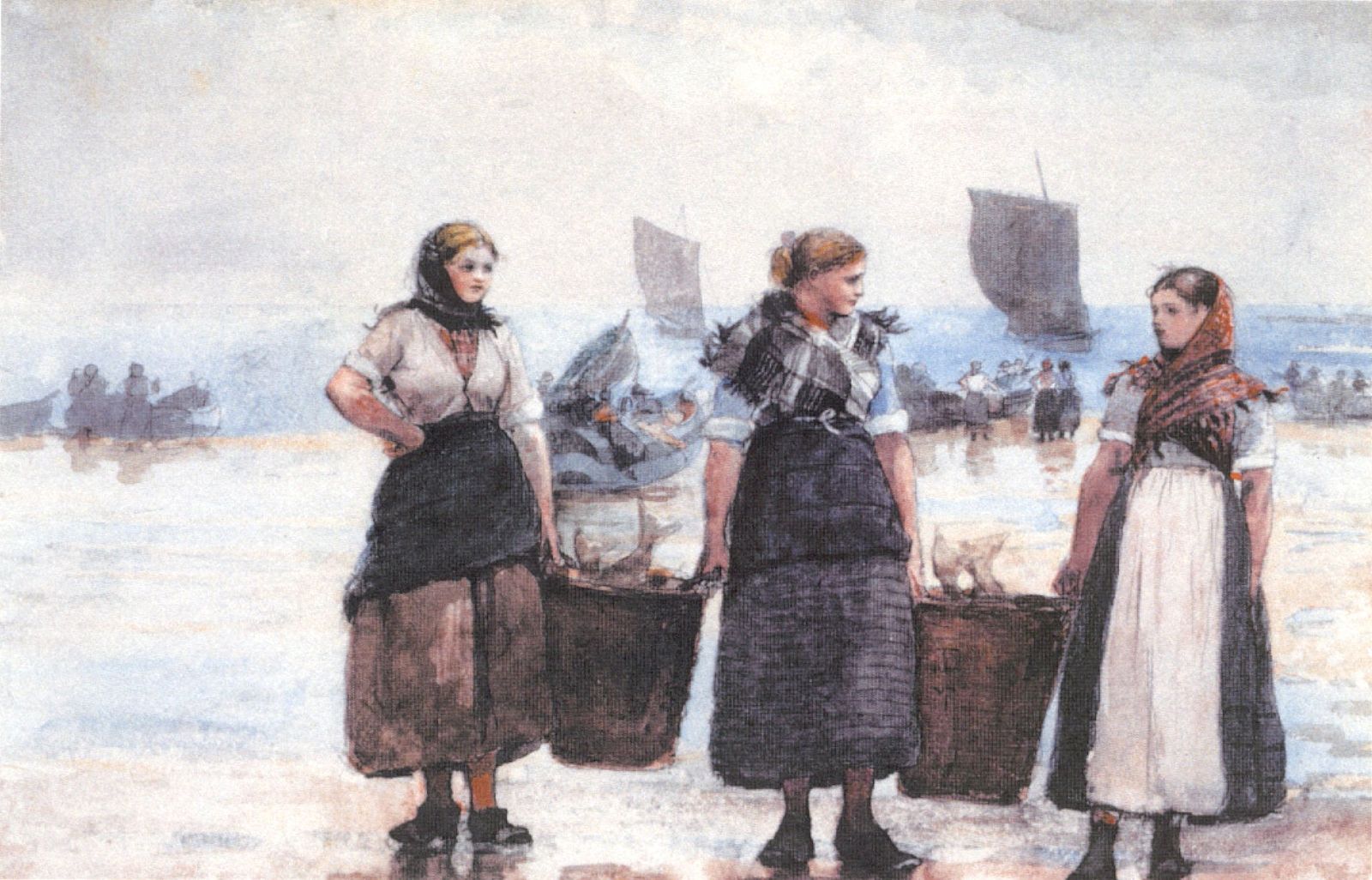 Winslow Homer: Fisherwomen, Cullercoats, graphite and watercolor on paper 1881, Honolulu Museum of Art