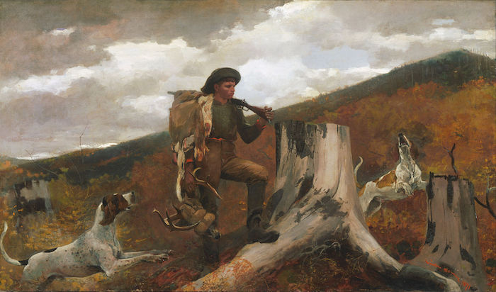 Winslow Homer: A Huntsman and Dogs (1891); oil on canvas 71.4 cm (28.1 ″) x 121.9 cm (47.9 ″) Philadelphia Museum of Art