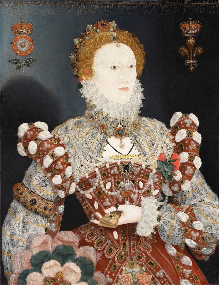 Nicholas Hilliard: Portrait of Queen Elizabeth I (About 1573 - About 1575). Oil on wood panel 787 mm (30.98 in). x 610 mm (24.02 in). Walker Art Gallery