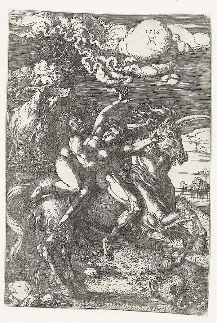 Albrecht Dürer: Abduction of Proserpine on a Unicorn (1516) http://www.rijksmuseum.nl